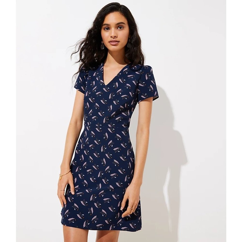 LOFT Navy Blue Floral Mini Dress Tall